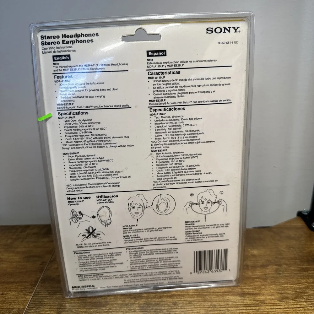 Sony MDR-RSPKG Combo value Pack MDR-A110LP Stereo Headphones and MDR-E828LP VTG